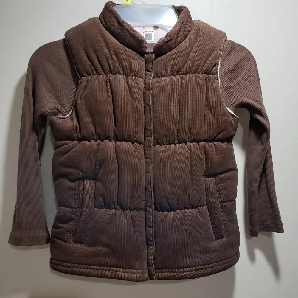 Carter’s Girls Brown & Pink Vest + Long Sleeve Shirt Set | Size 5 - for Kids